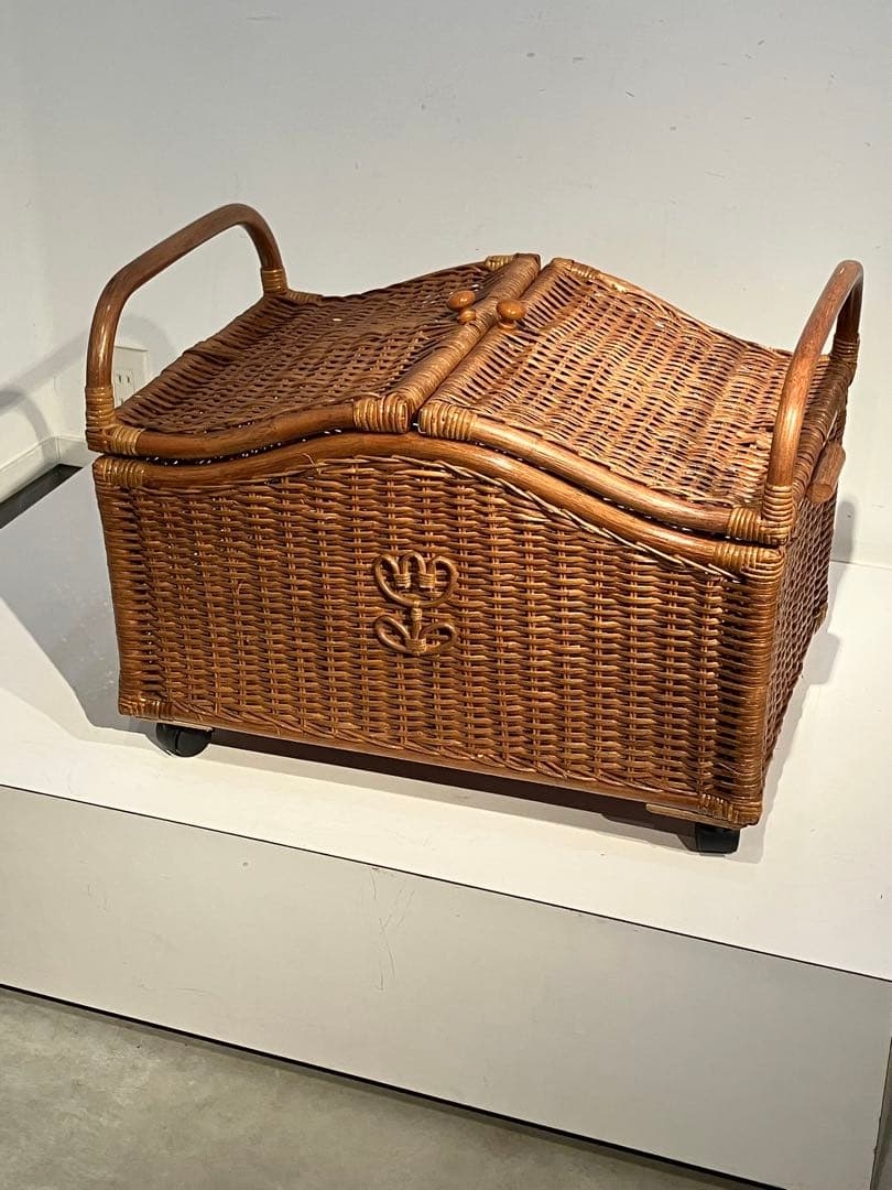 オールドラタン、両開き、収納ボックス、レトロ、古民具、和モダン、デザイン、