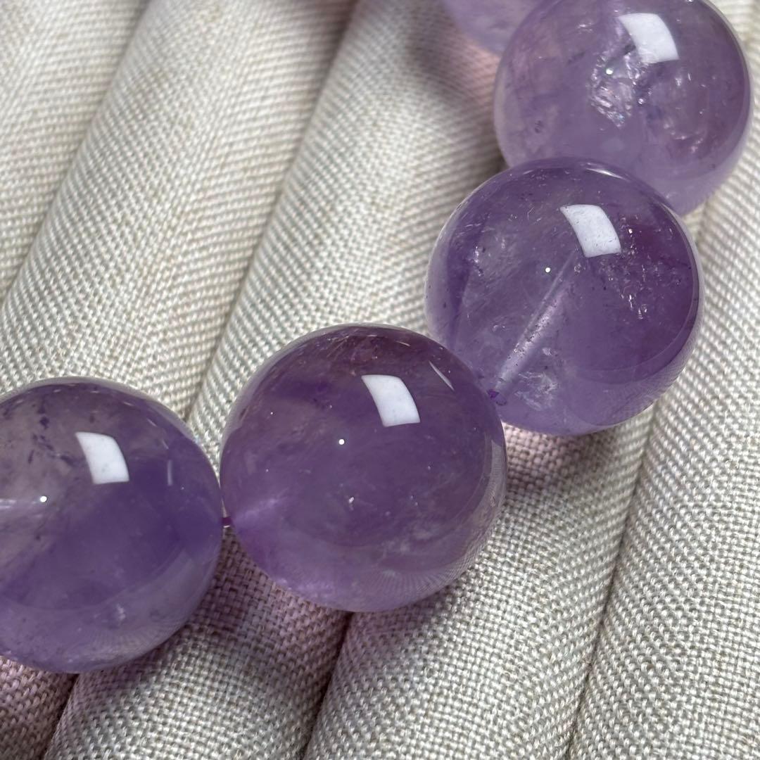 21㍉大内周メガ玉ラベンダーパープル虹入アメジストブレスレット天然パワーストーン