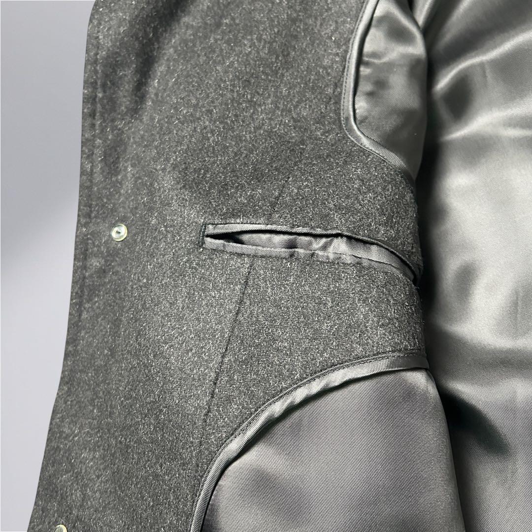 カシミアステンカラーコート　L ハーフ丈　ブラック　Aライン　イタリア製生地