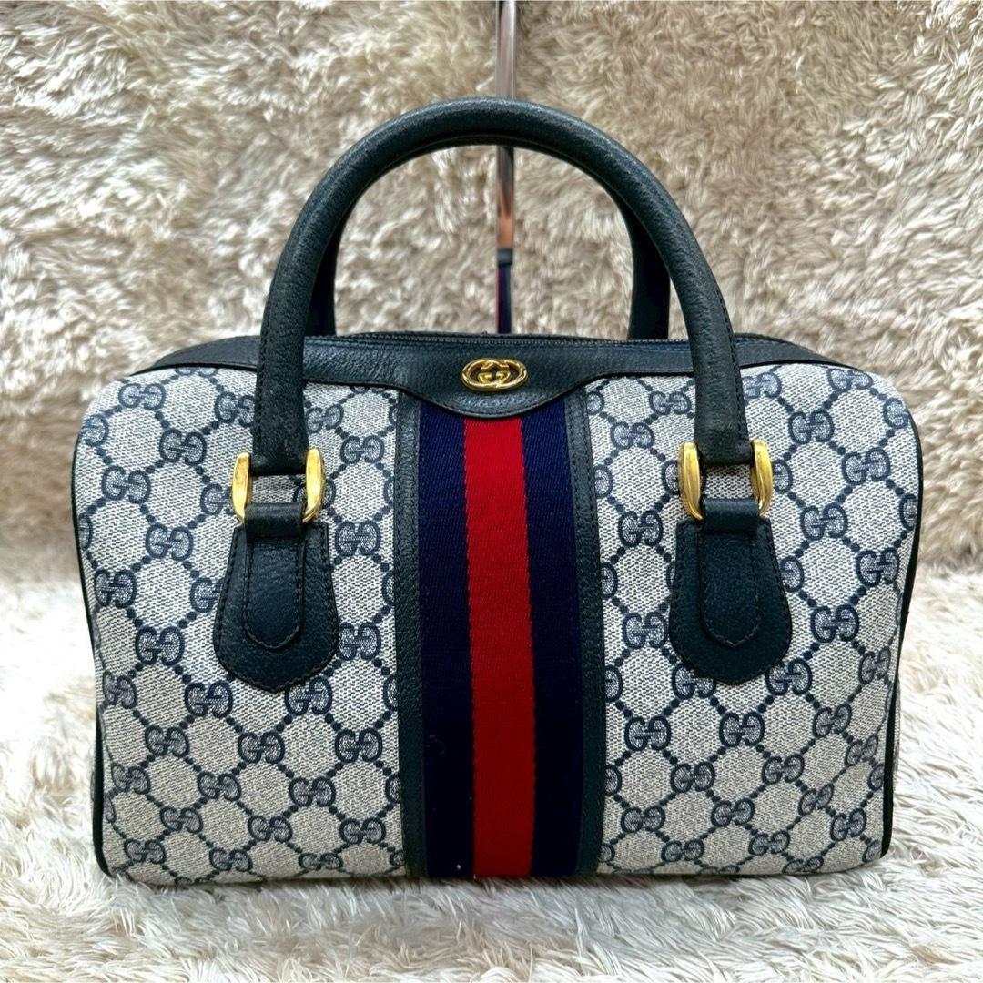 【美品】グッチ ショルダーバッグ ミニボストン 2way ネイビー スプリーム