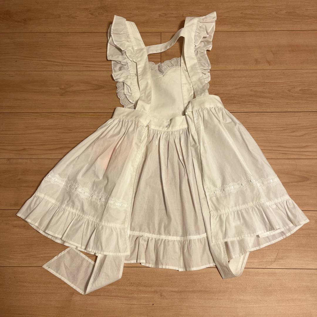 タグ付き未使用BABY ホワイトエプロン ハート型レース装飾