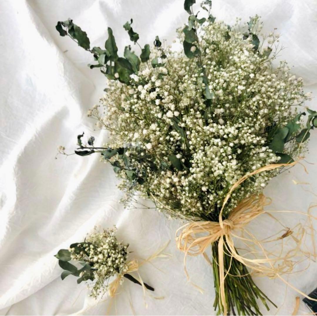 かすみ草　ブーケ　ブートニア　ウェディングブーケ　前撮り