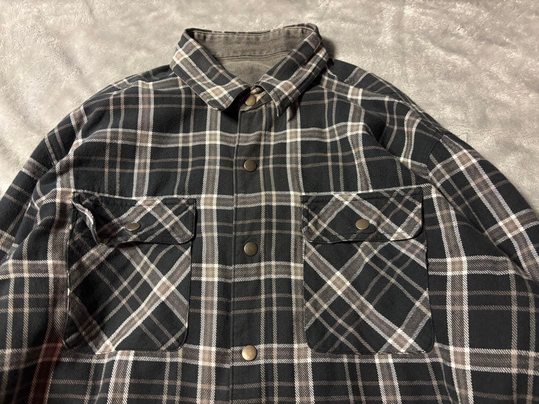 90s ブラックデニム 黒チェック ネルシャツ リバーシブル シャツ レア 黒