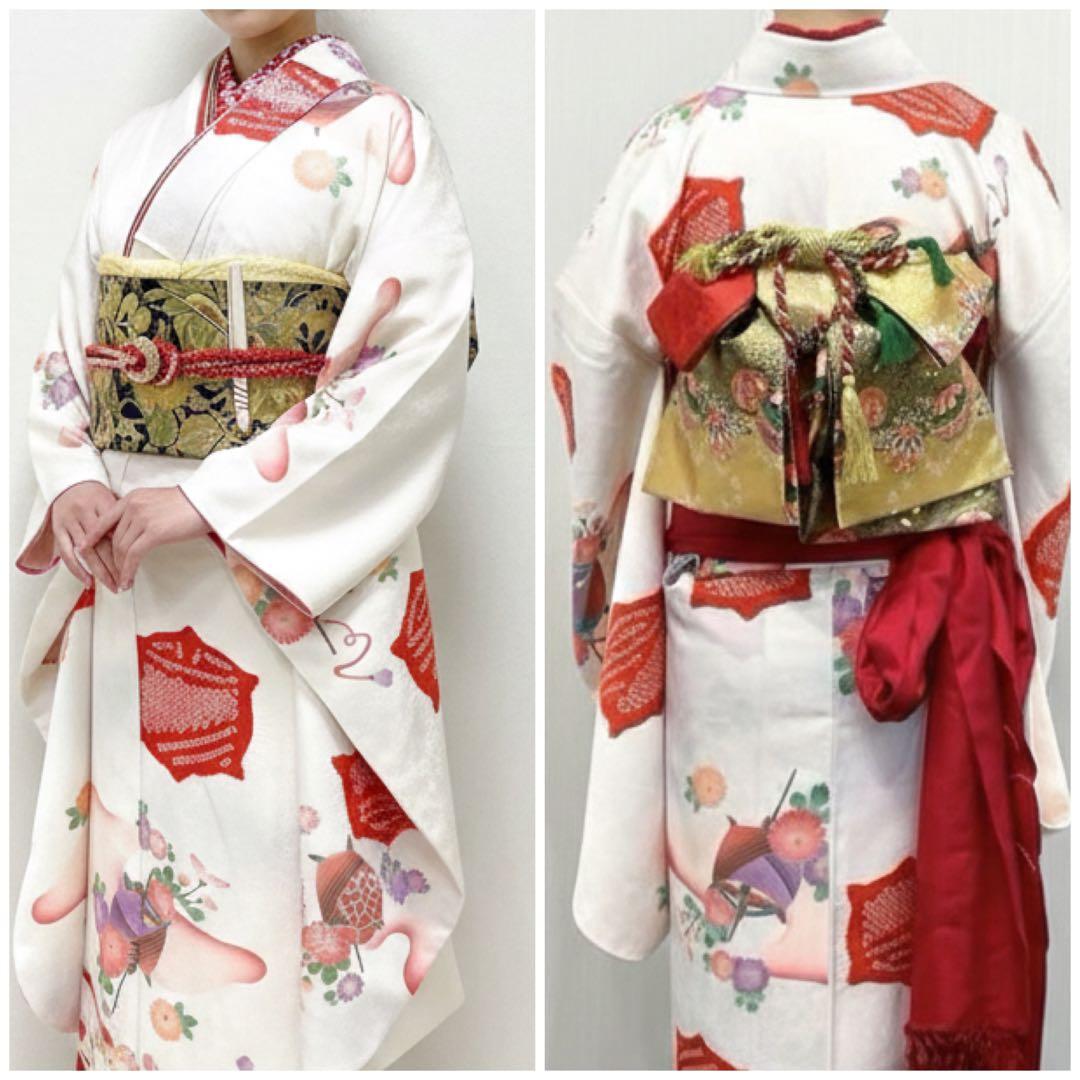 七五三 女の子 七歳用　正絹　部分絞り　古典柄　振袖　フルセット