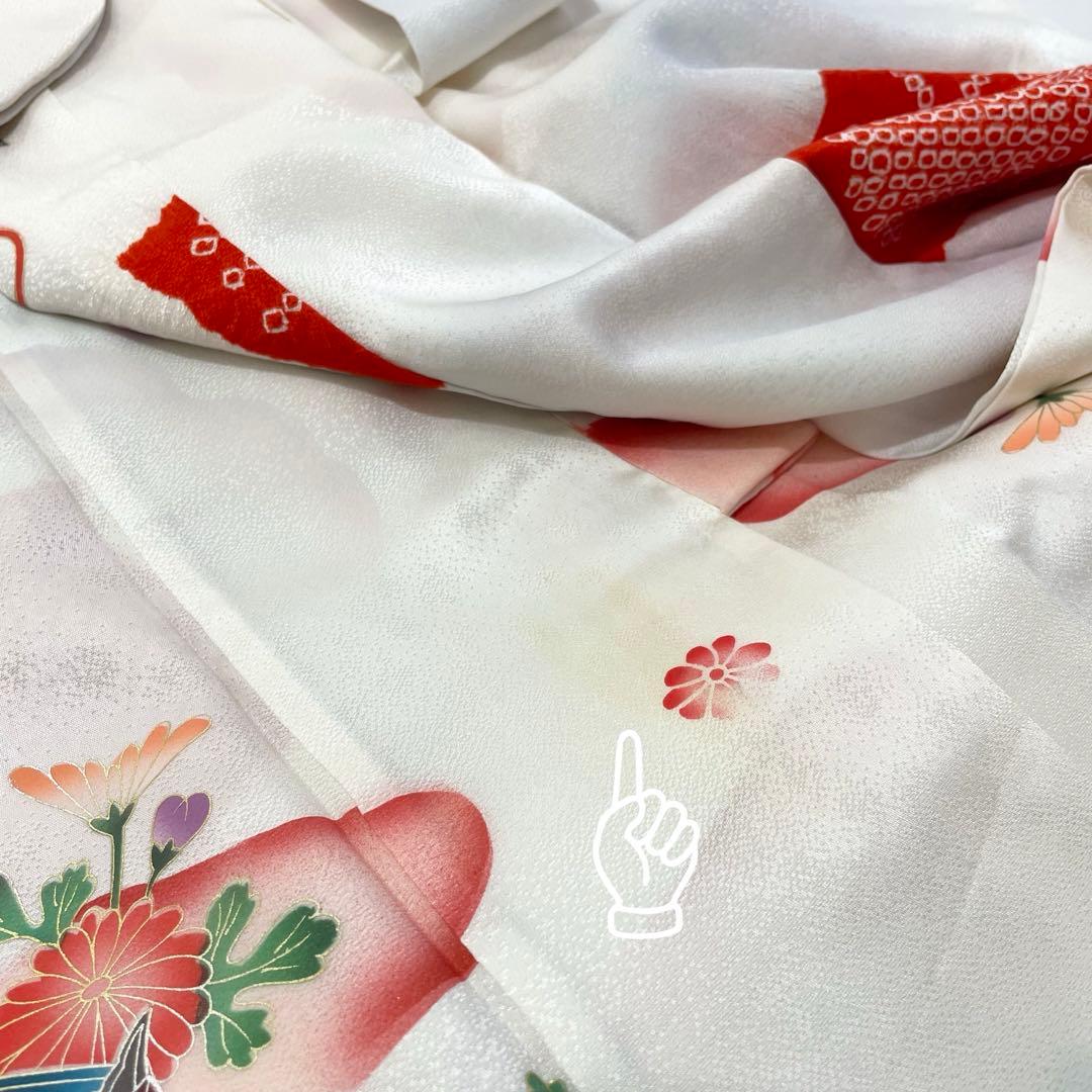 七五三 女の子 七歳用　正絹　部分絞り　古典柄　振袖　フルセット