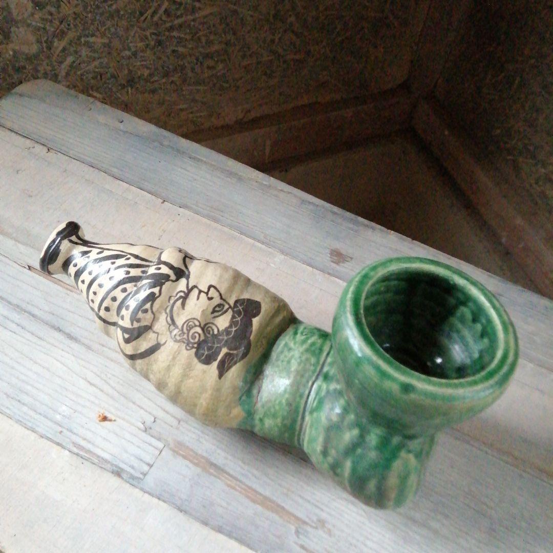 瀬戸焼　織部煙管形花瓶　33cm