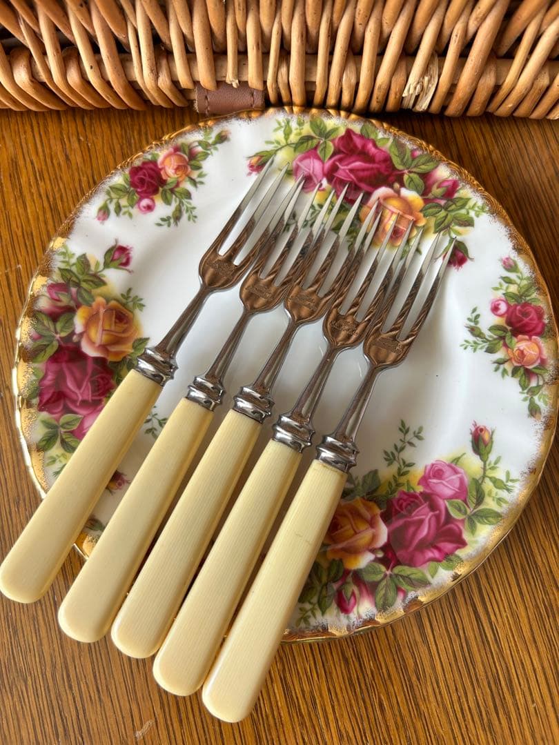 英国　ヴィンテージ　デザートフォーク　ケーキフォーク　ティーフォーク　5本