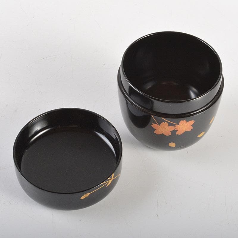 茶道具　中出松峰作　雪付花蒔絵　螺鈿装飾　中棗　共箱　仕覆付　V　6282