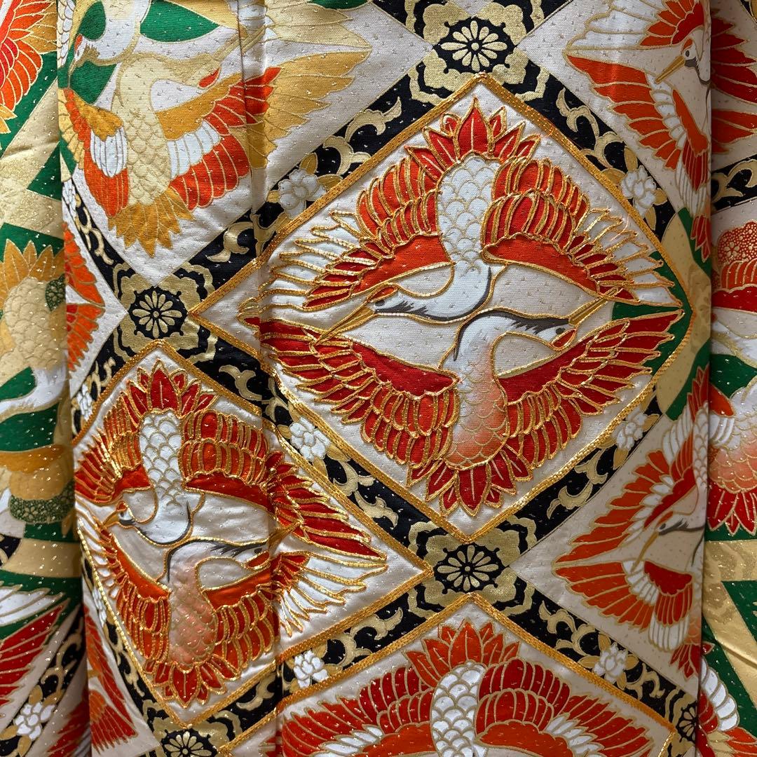 (う3)雅宴向鶴✨豪華絢爛な光を放つ金彩や格子模様のアンティーク振袖㊗️④点セット