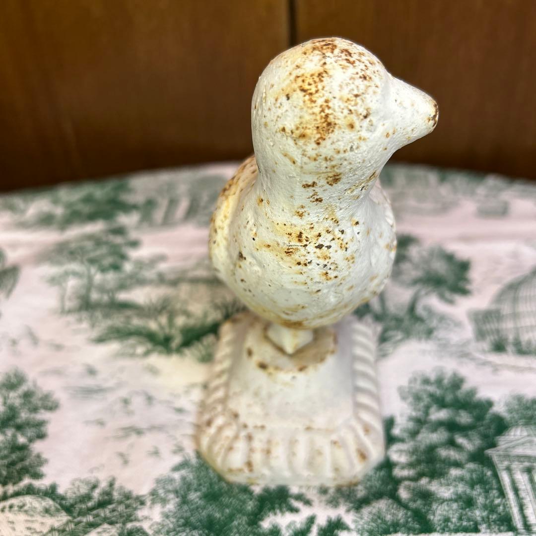 レアワンダーデコール鋳鉄アイアン白いシックな鳥　ガーデンオブジェ/ドアストッパー