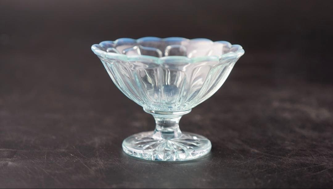 廣田ガラス アンティーク 雪の花 ミニアイスクリーム ブルー 5脚セット