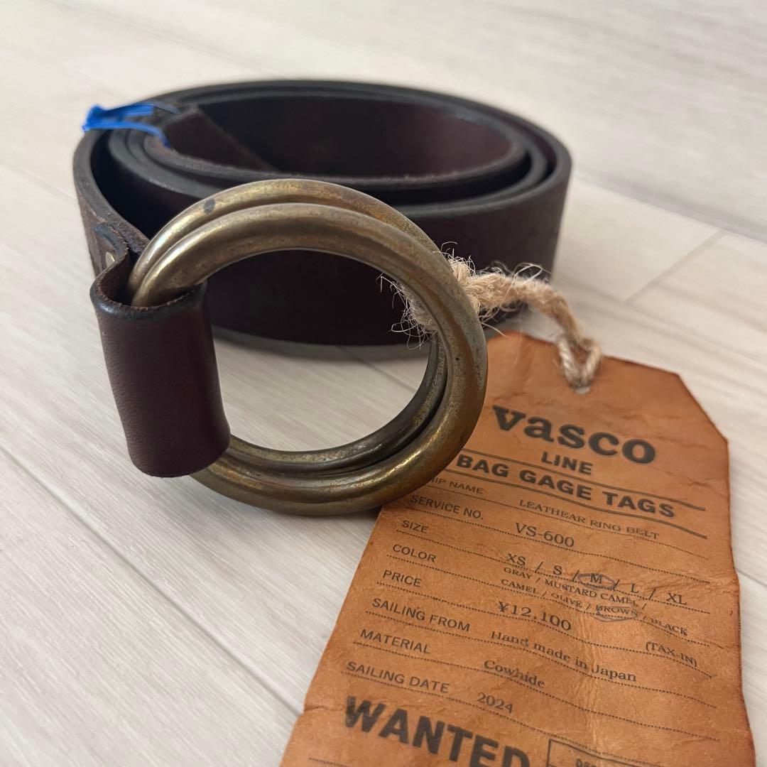 未使用品 希少 vasco レザーリングベルト VS-600 茶色 M アメカジ