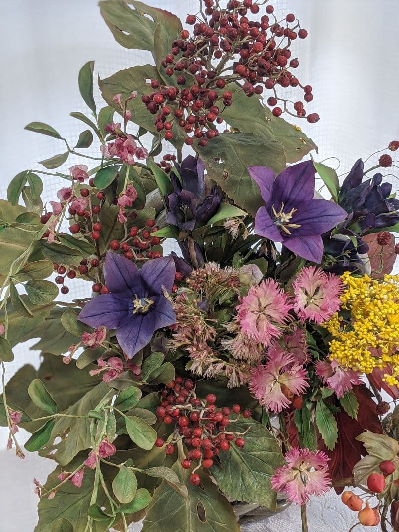 アートフラワー❁秋の花のアレンジメント❁染花布花❁希少価値❁ハンドメイド