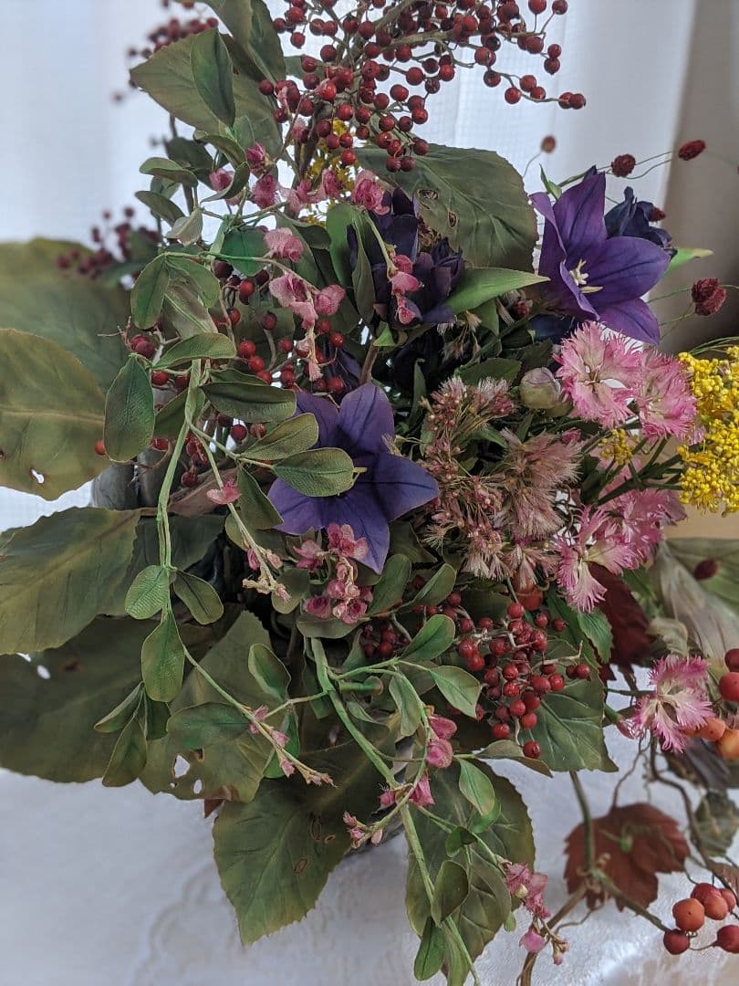 アートフラワー❁秋の花のアレンジメント❁染花布花❁希少価値❁ハンドメイド