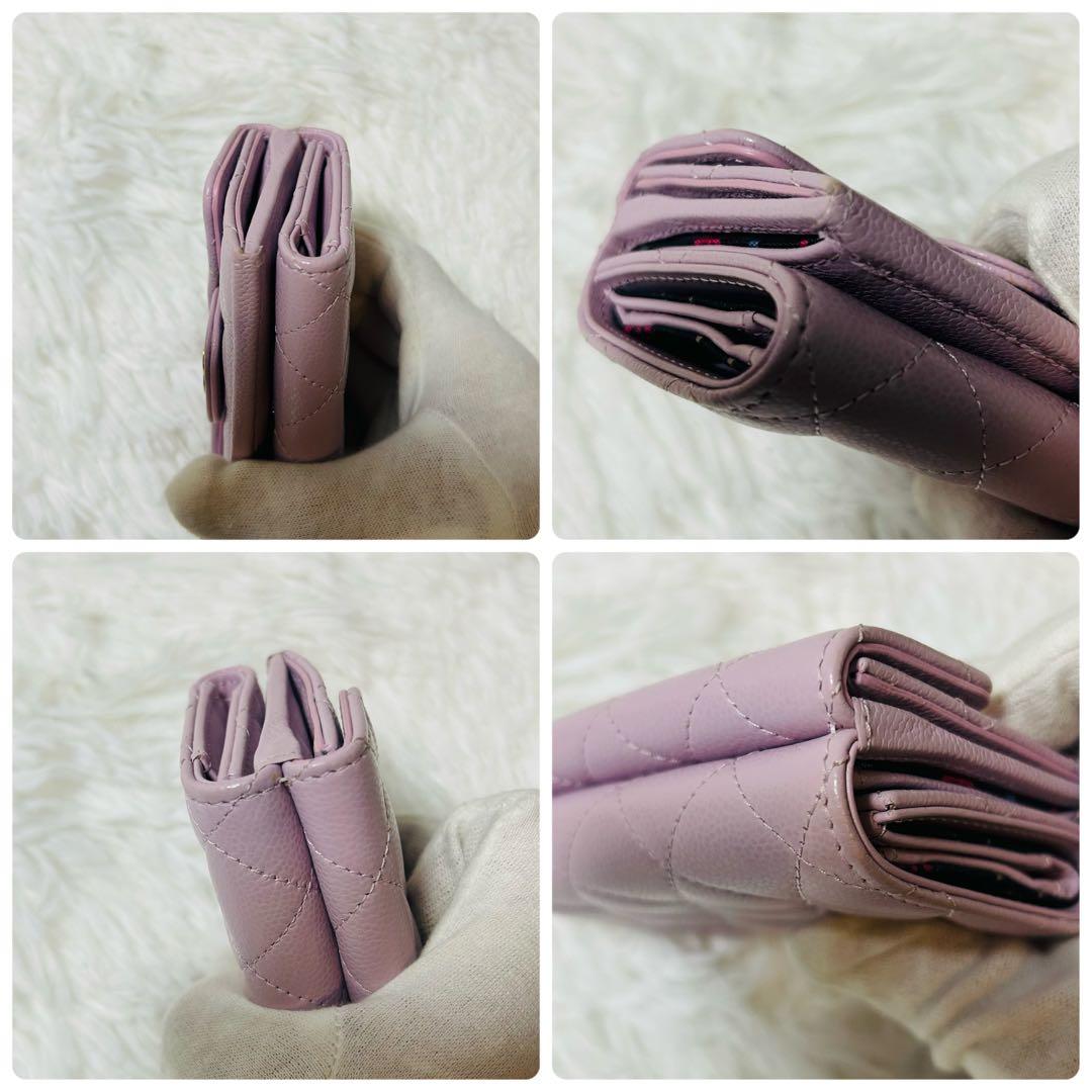 CHANEL シャネル レザー ミニウォレット 三つ折り財布 ピンク