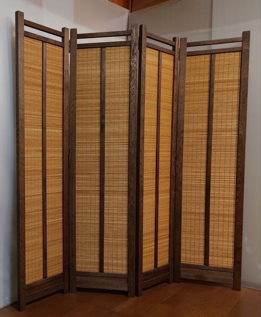 衝立　特注　4連パーテーション　全て天然杢楢無垢材自然オイル手塗り塗装　１台限定