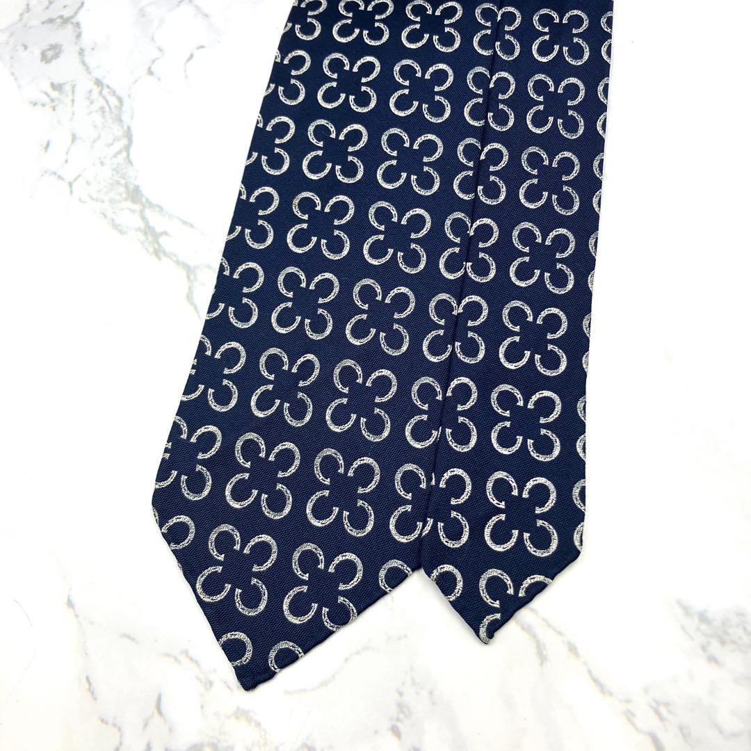 ◆美品◆HERMES エルメス ネクタイ 紺色 ていてつ柄 オシャレ