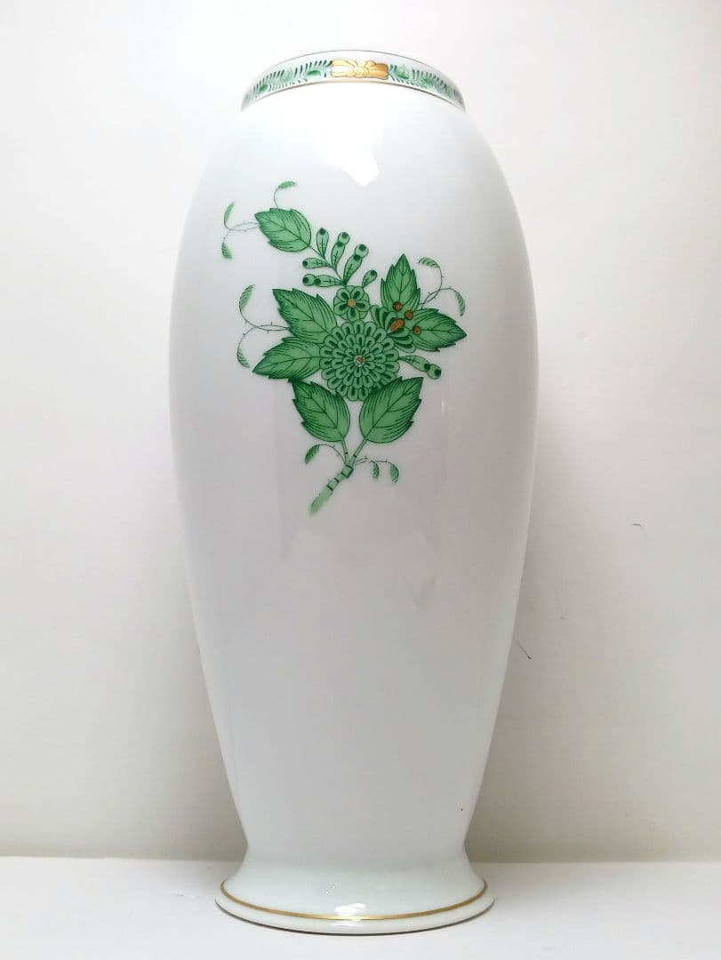 Y2880-5 ヘレンド アポニーグリーン フラワーベース 高さ22.5㎝　#8