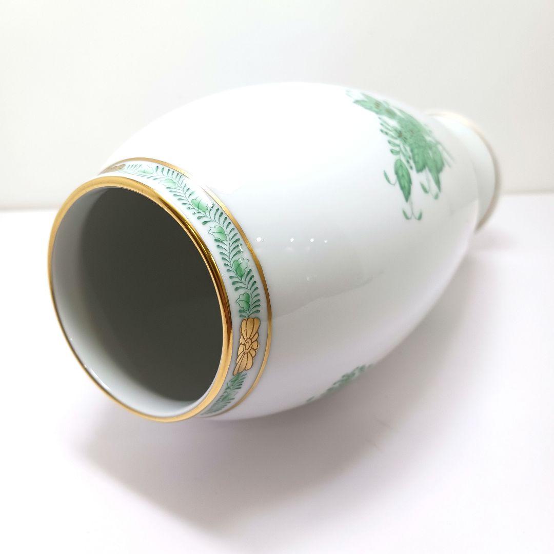Y2880-5 ヘレンド アポニーグリーン フラワーベース 高さ22.5㎝　#8