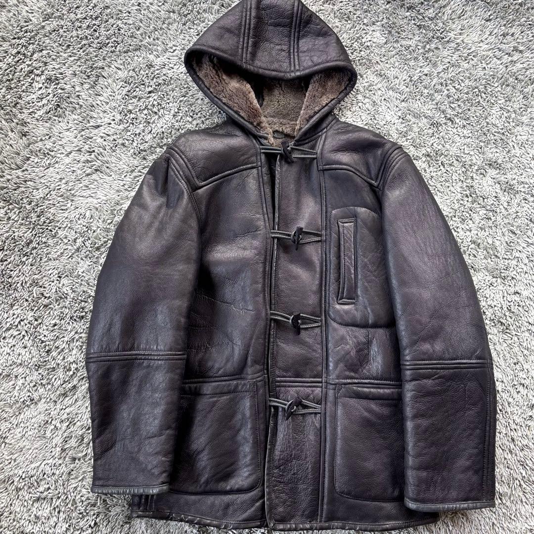 【希少L リアルムートン】ムートンジャケット ダッフル コート ブラック ボア