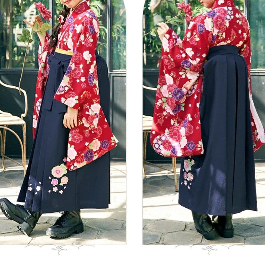 arisana 袴セット 卒業式 小学生 160 赤着物×紺袴 簡単着付け