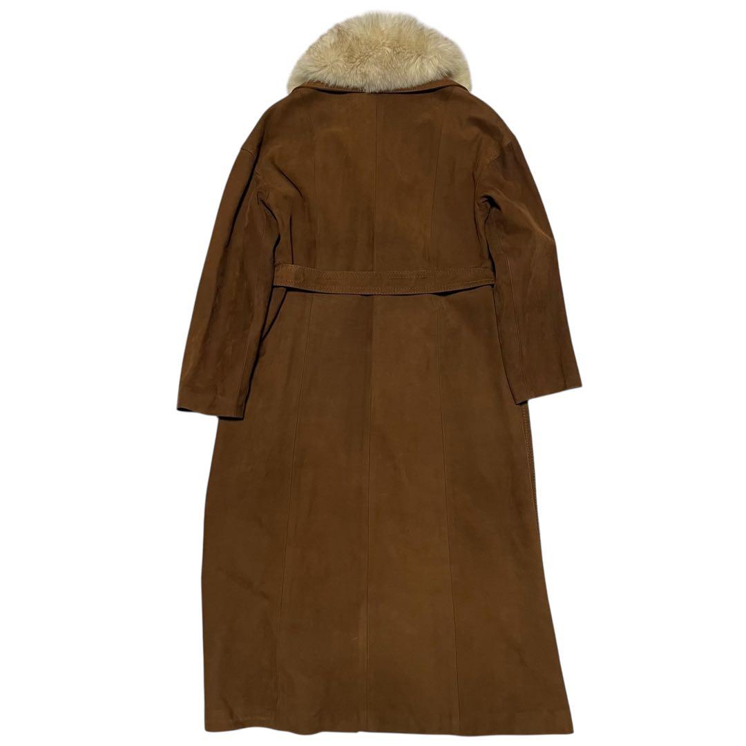 【フランス製×子牛革】スエード マキシ丈カーフスキンレザーコート ブラウン XL