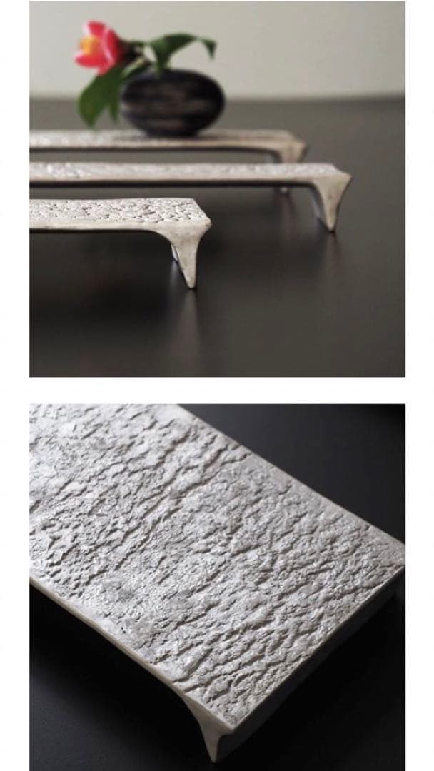 野田里美　足付 長板皿　銀彩