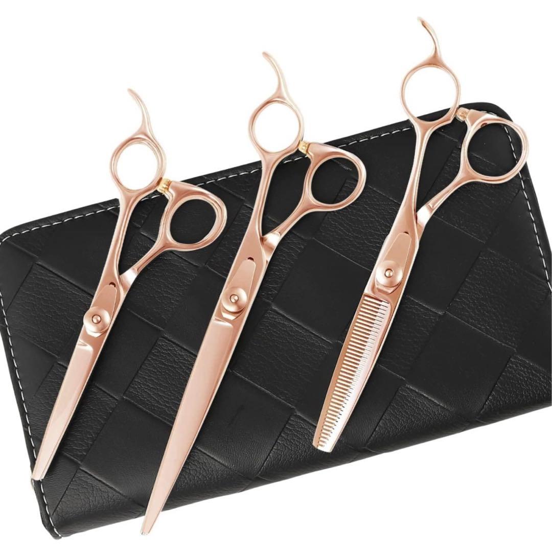 DEEDSペット用はさみピンクゴールドチタントリミングシザーセニング 3本セット