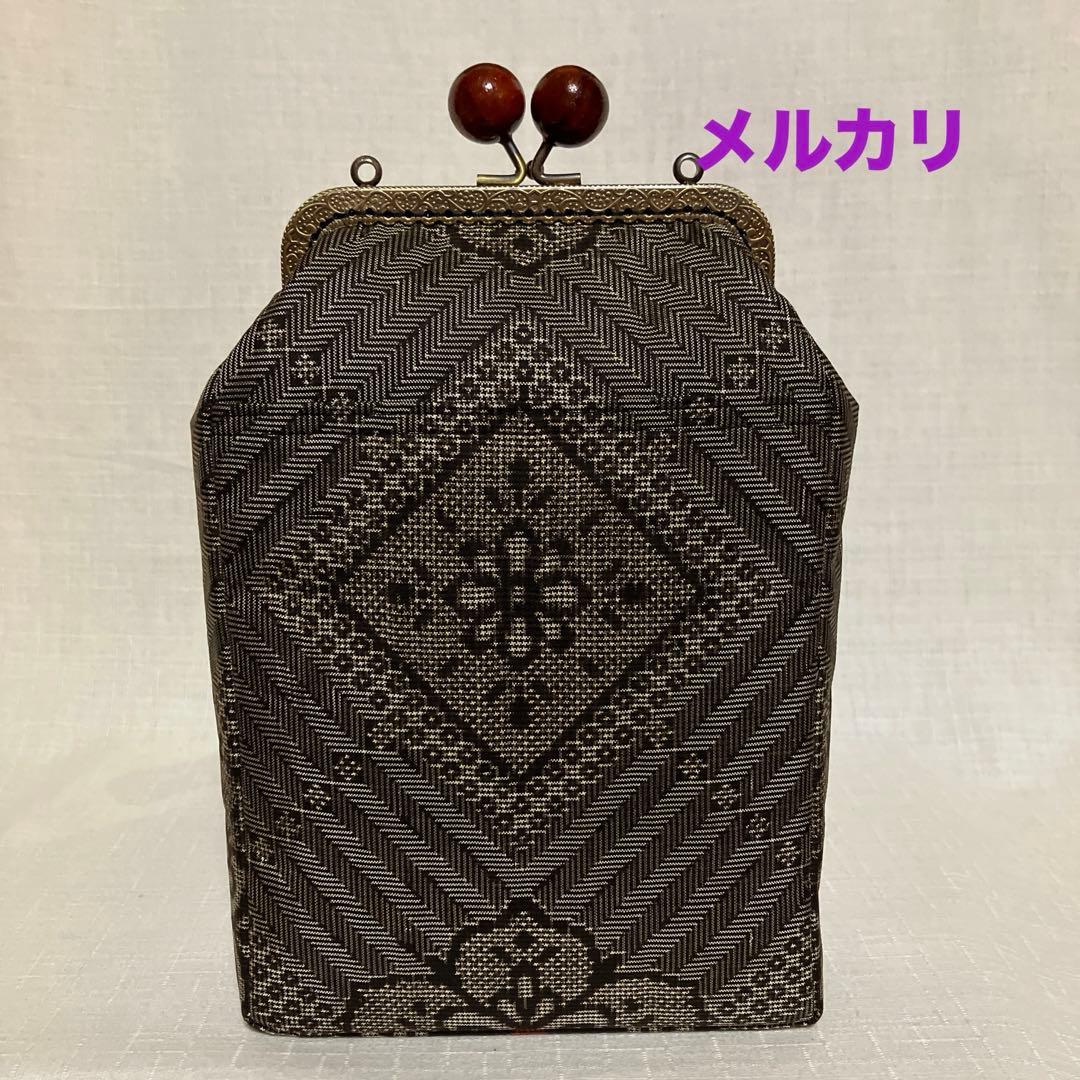 泥大島紬龍郷　秋名バラ８玉　がま口スマホショルダーバッグ　ハンドメイド