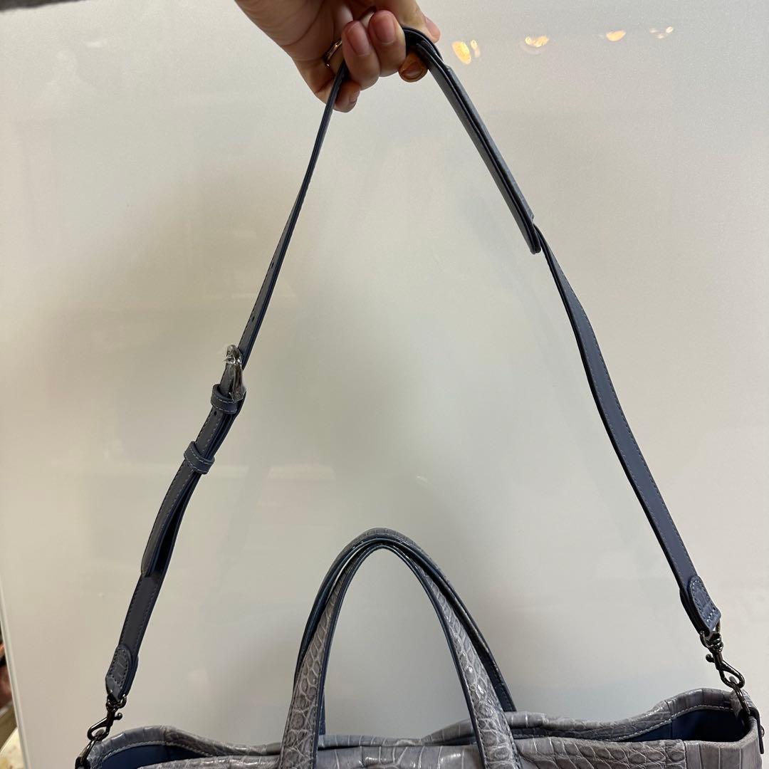 D*A様 ブルーグレー　クロコダイル　本革　2way トートバッグ