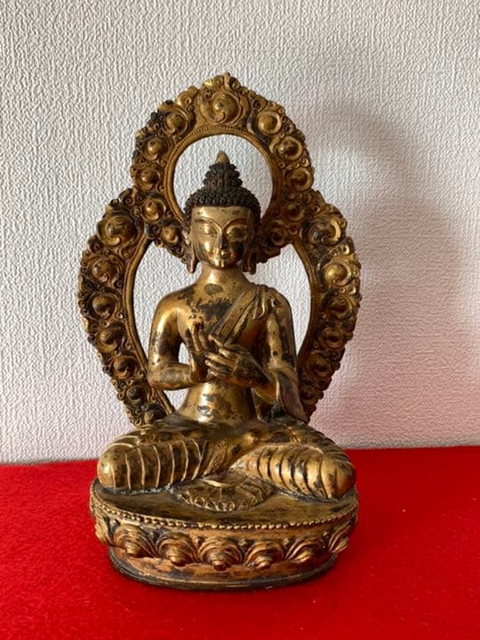 仏教美術 釈迦牟尼仏　鍍金仏　古銅　座像，東洋彫刻 木箱 XG3-10