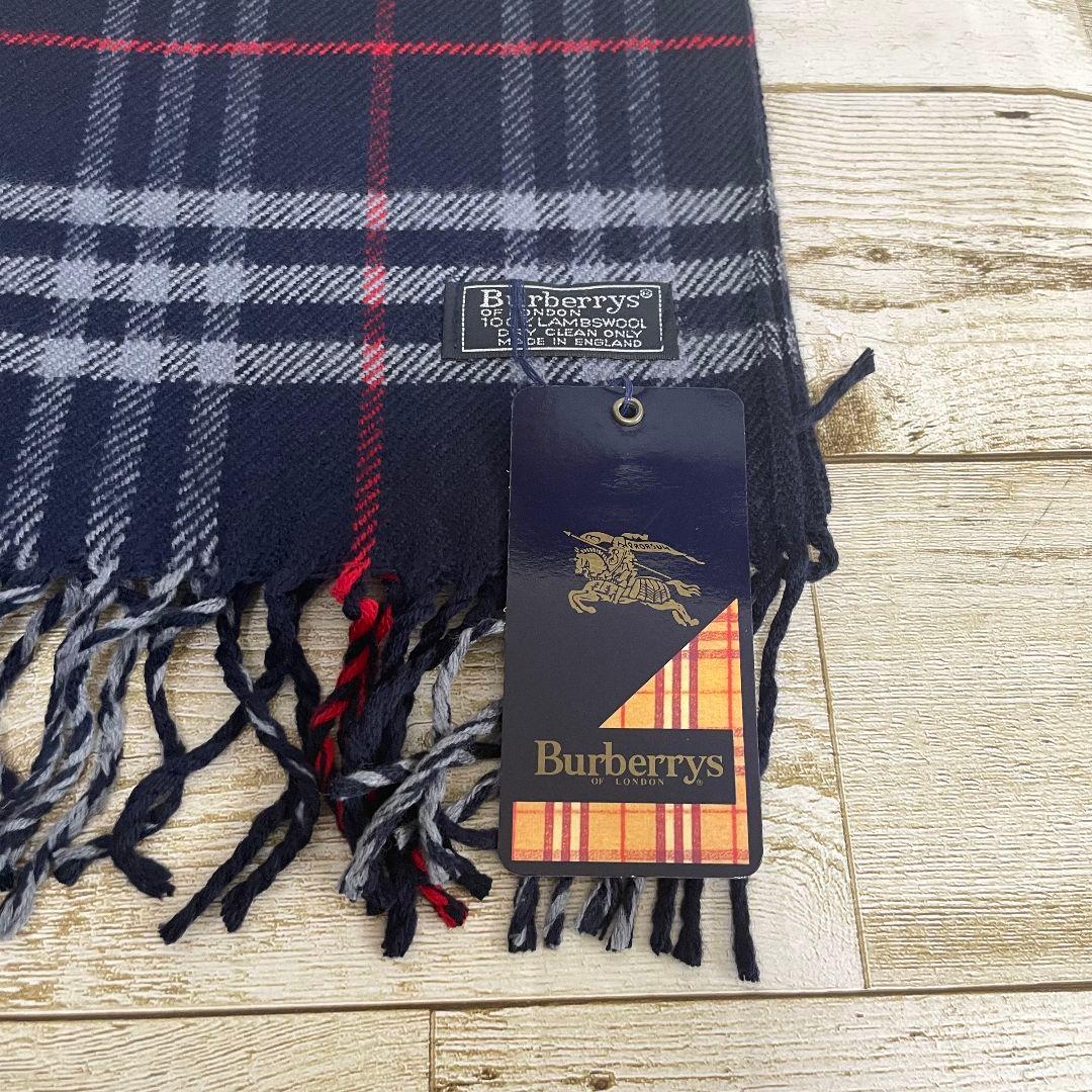 ザッツミガオ　未使用　バーバリー　ノバチェック　ウール　マフラー　ネイビー