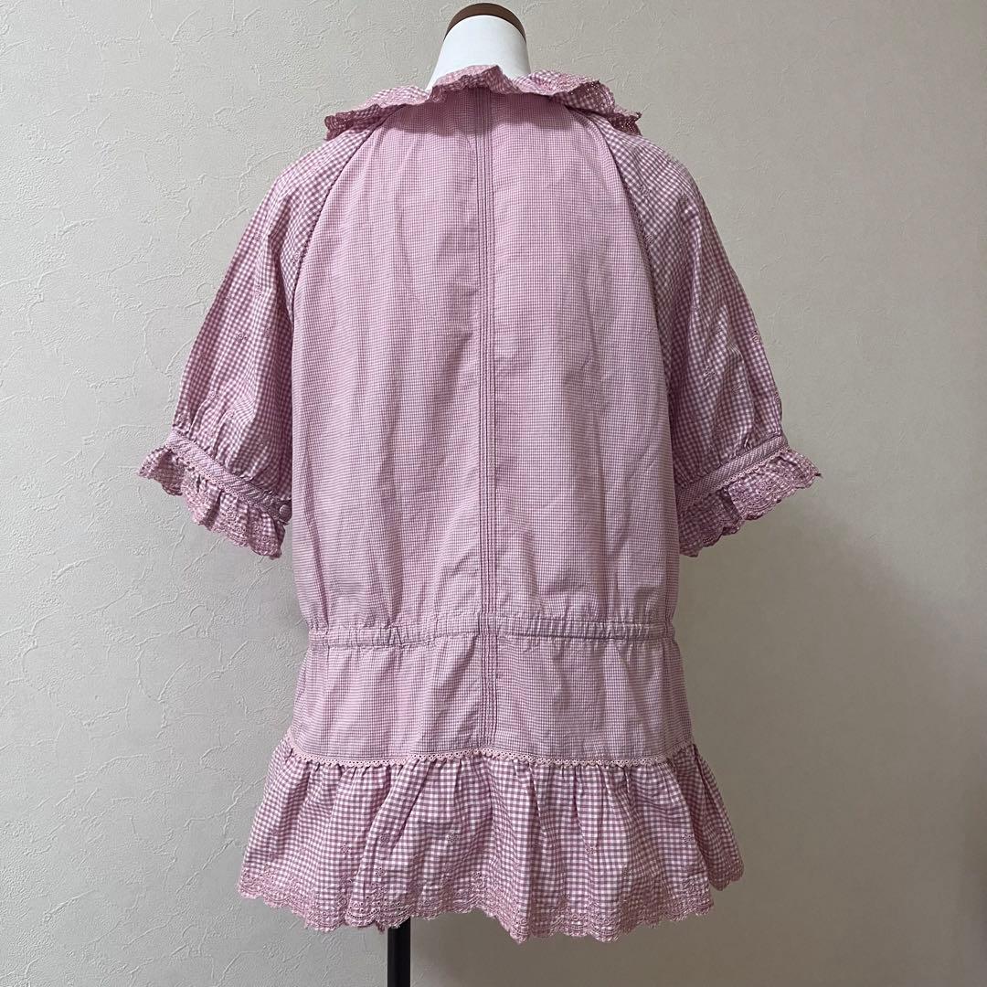 PINK HOUSE ピンクハウス ギンガムチェック 襟 フリル ブラウス