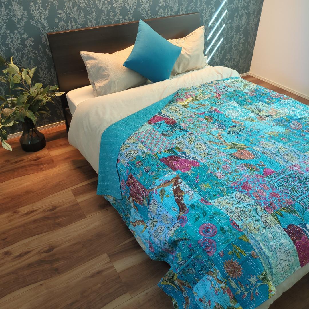 【M】花 パッチワーク ブロックプリント カンタキルト397