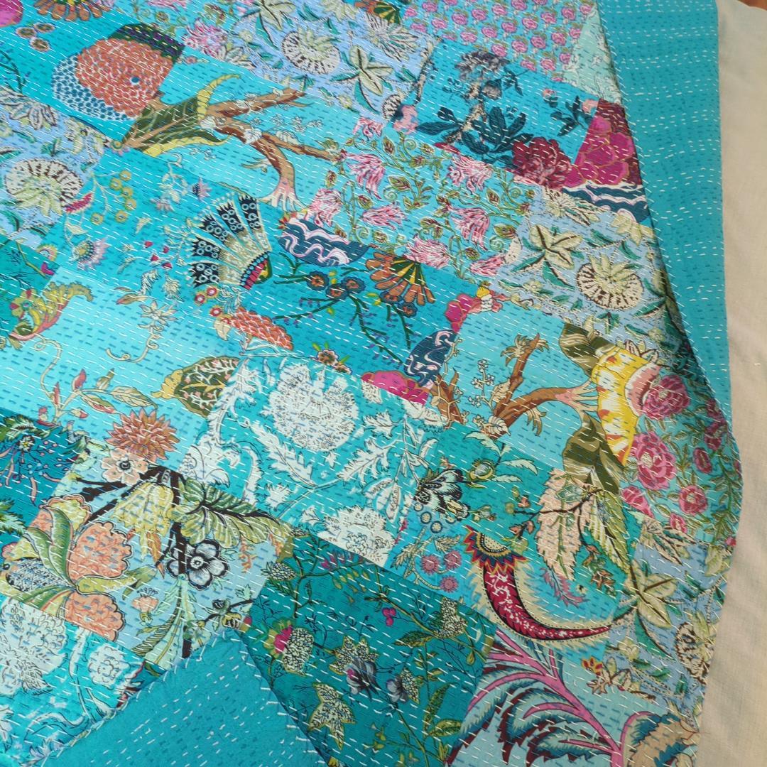 【M】花 パッチワーク ブロックプリント カンタキルト397