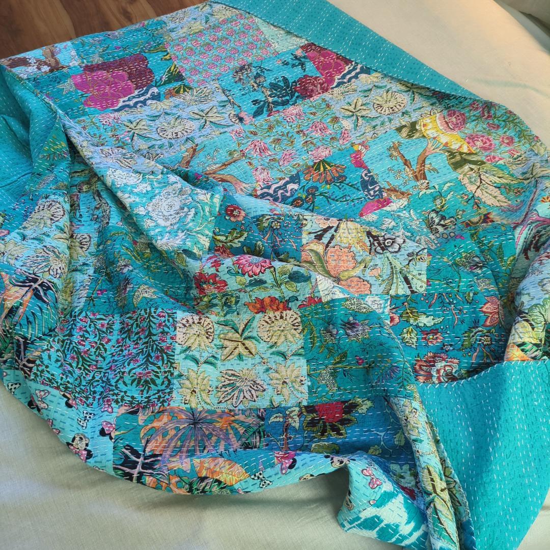 【M】花 パッチワーク ブロックプリント カンタキルト397