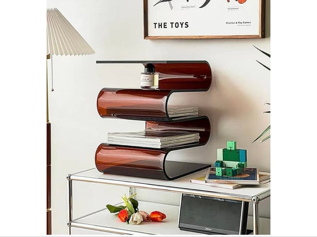 Ｓ字型　透明　黒　アクリル　サイドテーブル　ラック　本棚　北欧　インテリア