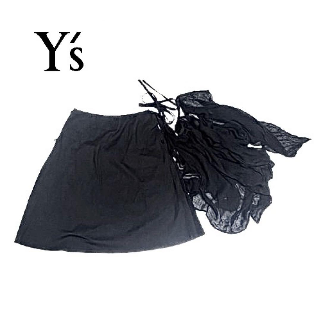未使用タグ付！Y'sワイズ/レイヤードガーゼラップスカート ブラック mi127