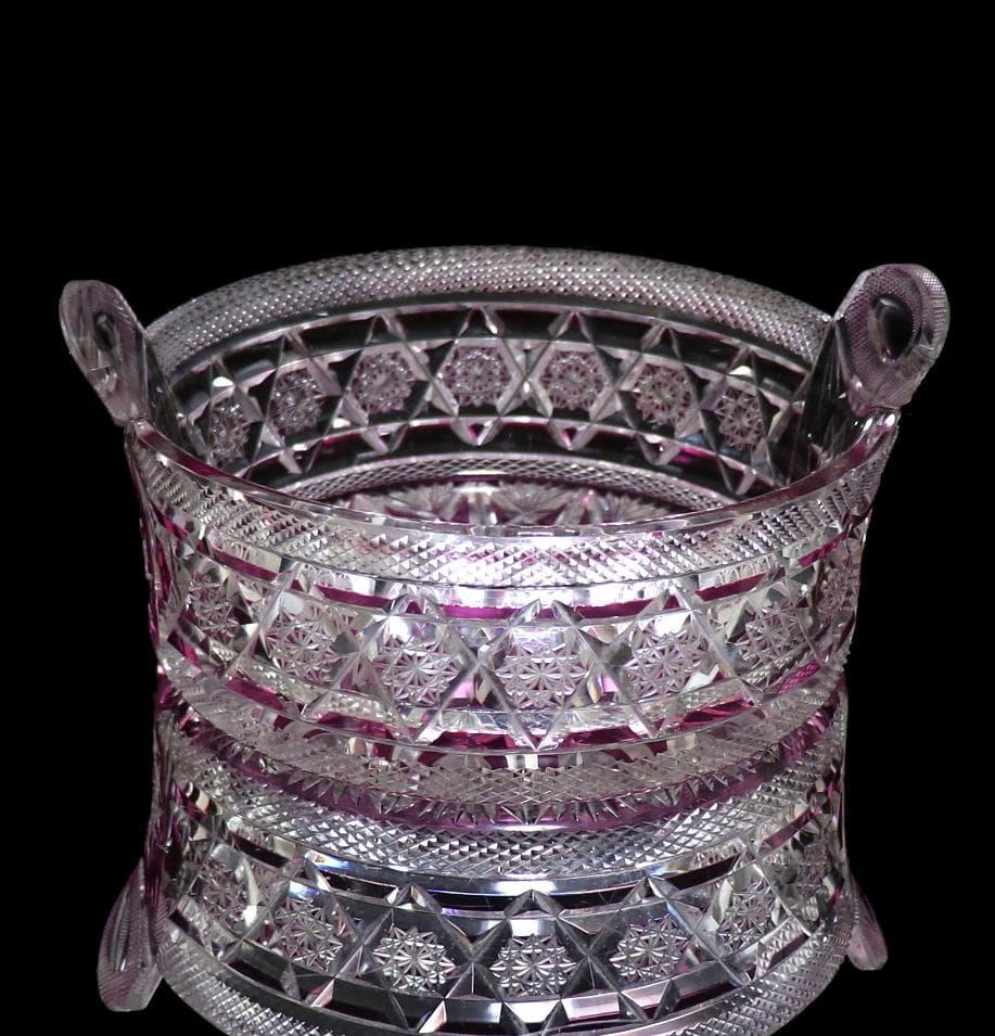 オールド・バカラ 紫色被せ切子装飾 大型鉢 ギヤマン 小物入れ アンティーク