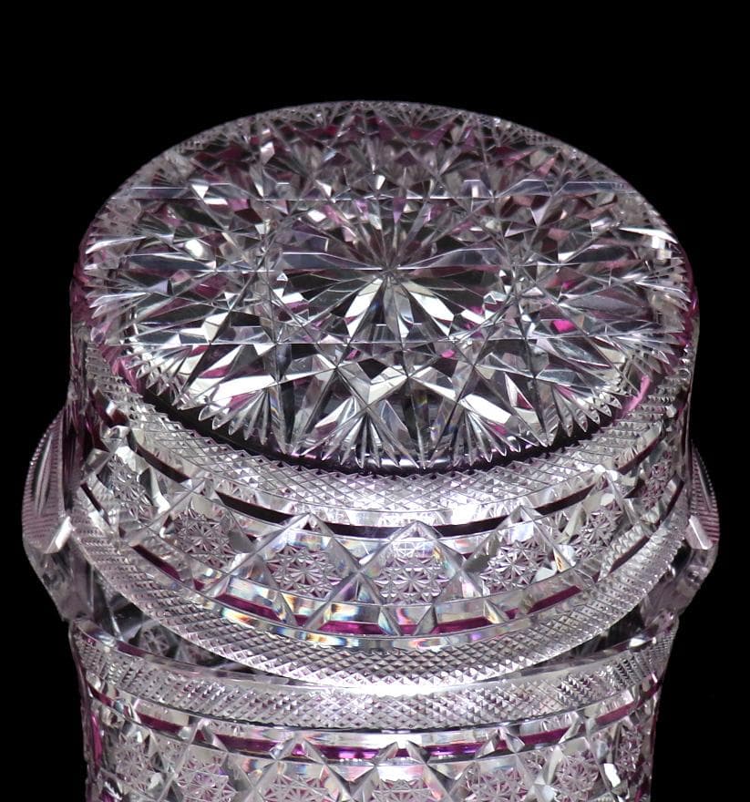 オールド・バカラ 紫色被せ切子装飾 大型鉢 ギヤマン 小物入れ アンティーク