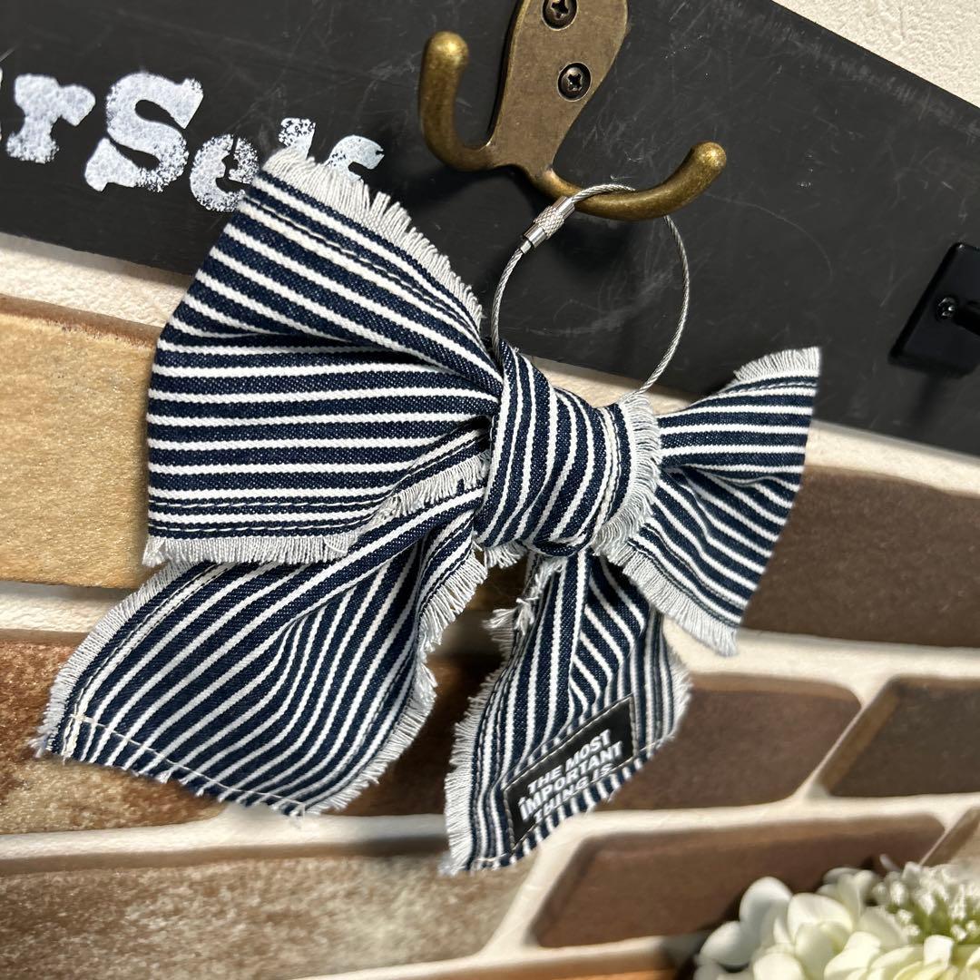 専用デニムリメイク フリンジ りぼん チャーム キーホルダー 24-91