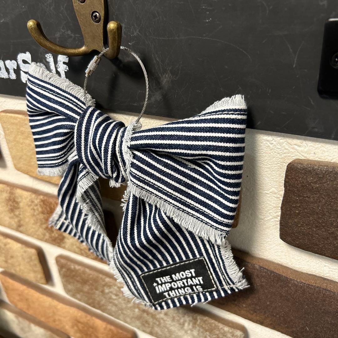 専用デニムリメイク フリンジ りぼん チャーム キーホルダー 24-91