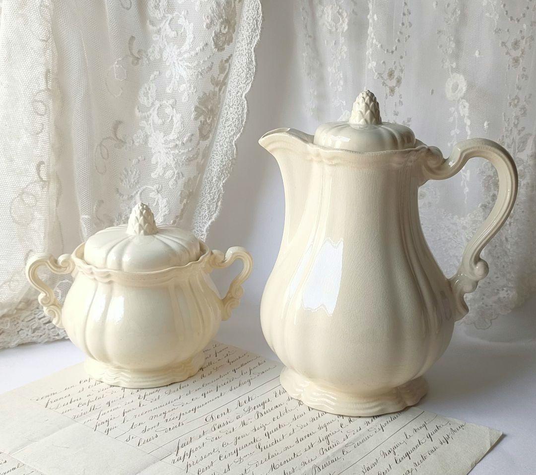 美品　サルグミンヌ　花リム　ポット&シュガーポット　フランスアンティーク