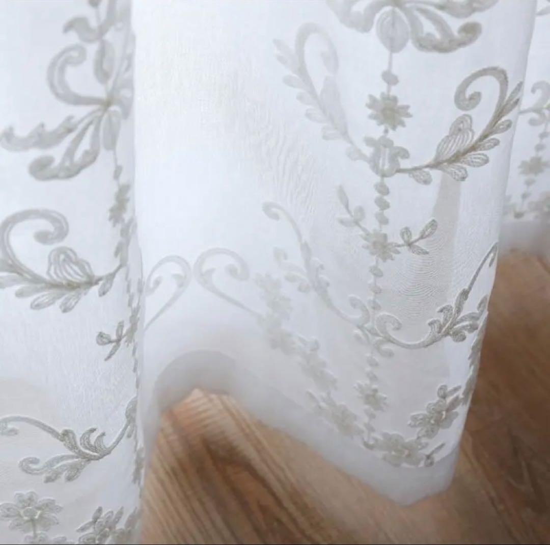 2番-白刺繍 レース 北欧 目隠し 【2枚入り】　【1枚幅480cm】