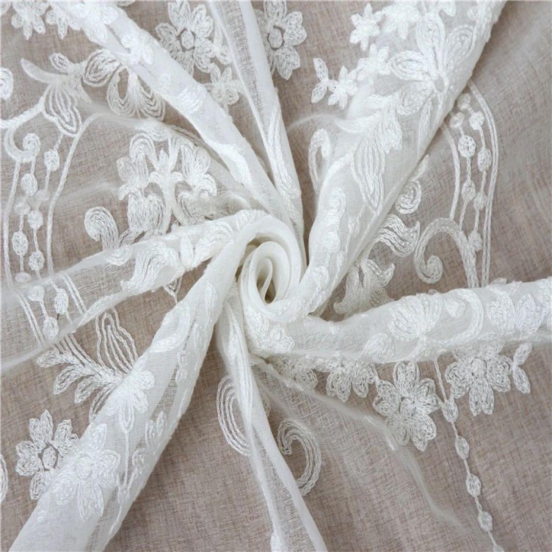 2番-白刺繍 レース 北欧 目隠し 【2枚入り】　【1枚幅480cm】