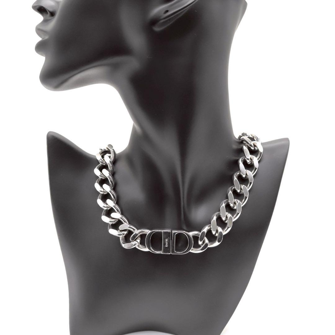 【美品】ディオール CD Icon チェーンリンク ネックレス シルバー