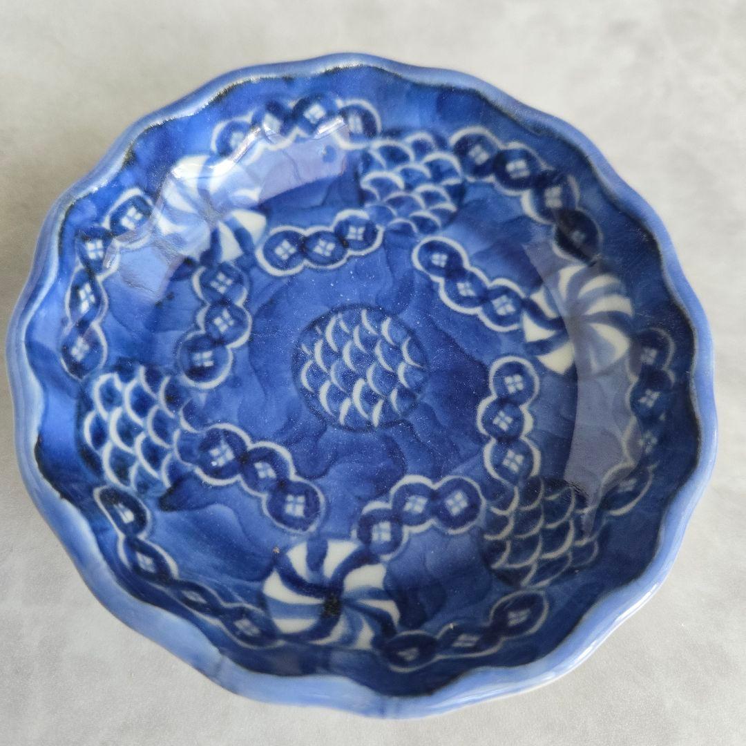 古伊万里　染付　豆皿　小皿　七宝繋ぎ　江戸時代　骨董　金継ぎ　アンティーク