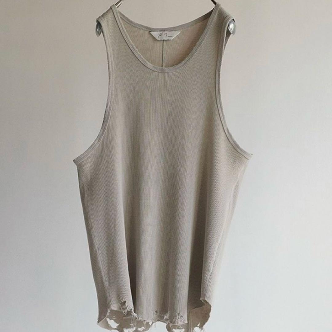 トップス DAMAGE WAFFLE TANK TOP/GREIGE