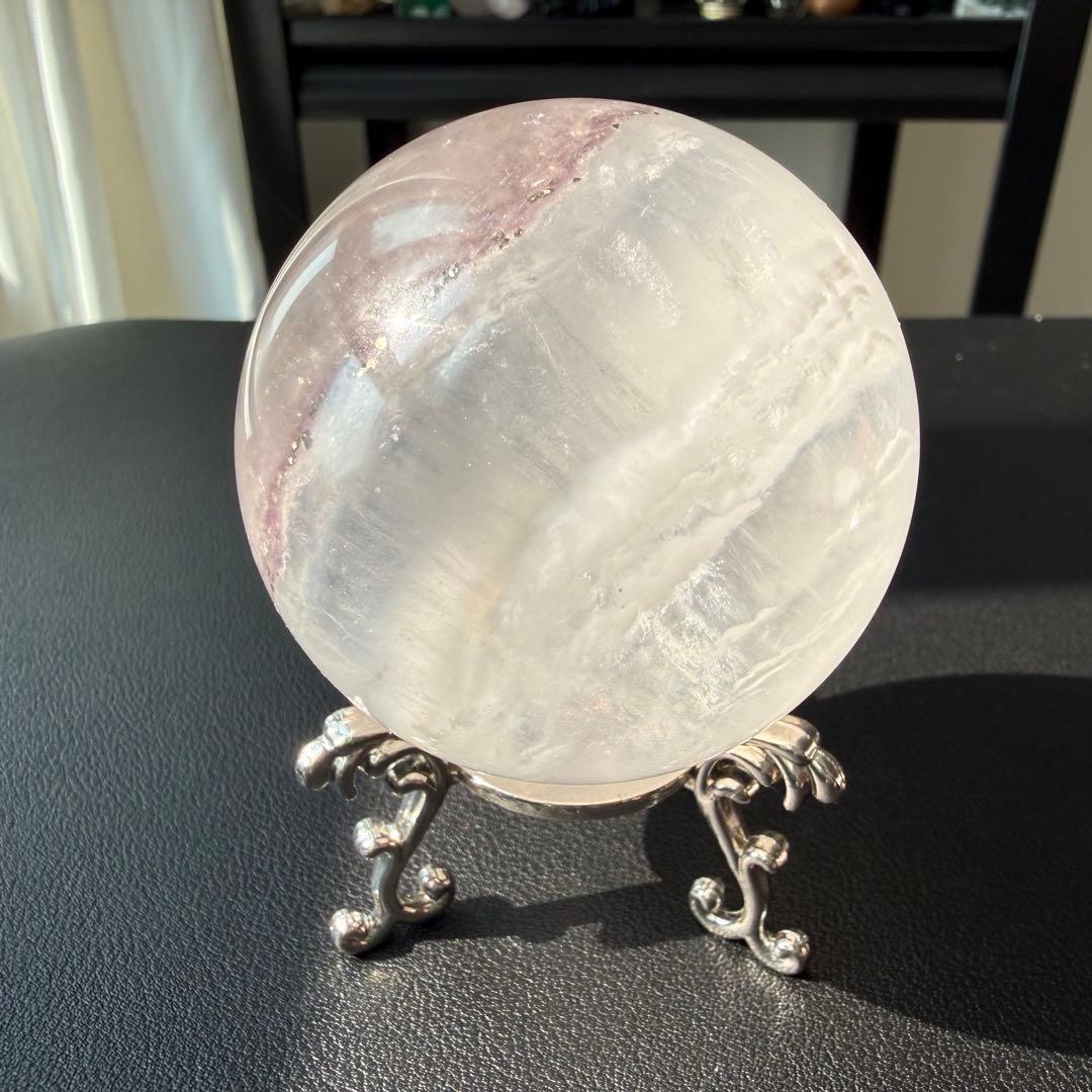 【masa様確認専用】天然石パイライト共生フローライトスフィアNO.021114