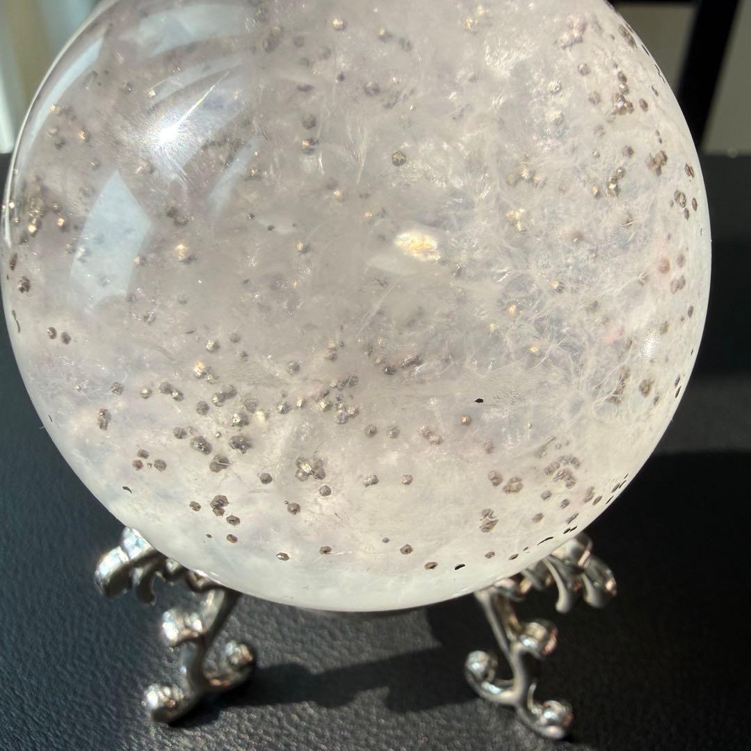 【masa様確認専用】天然石パイライト共生フローライトスフィアNO.021114